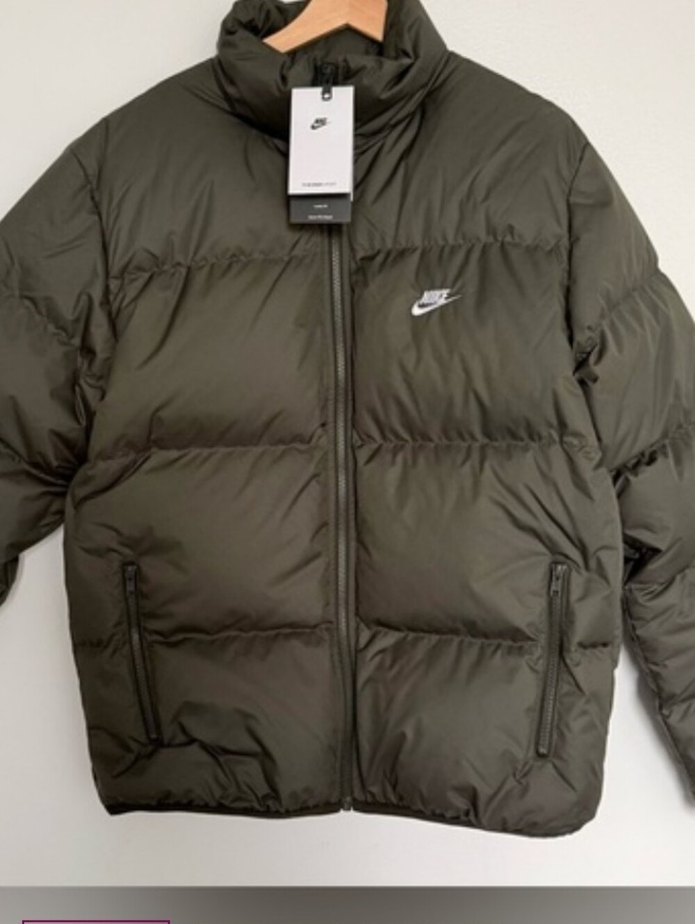Nike Dark Olive Green Puffer Jacket with High Collar Size: Medium NWT
